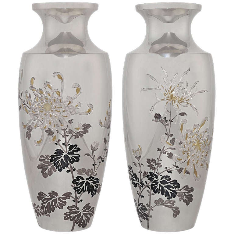 Hammered Silver Vases Inlaid in Precious Metals by Sekiguchi Shinya For