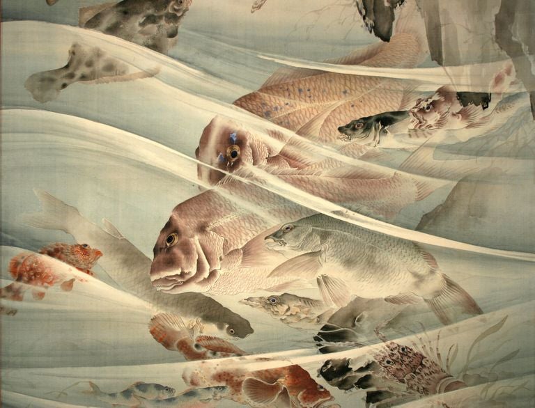 Japanese Shibata Taizan 19th century Sea Life Scroll Painting For Sale