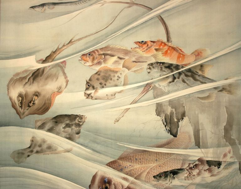 Shibata Taizan 19th century Sea Life Scroll Painting In Excellent Condition For Sale In Orcas, WA