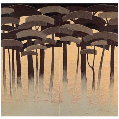 Yamauchi Issei Mid Century Paper Collage Pine Screen