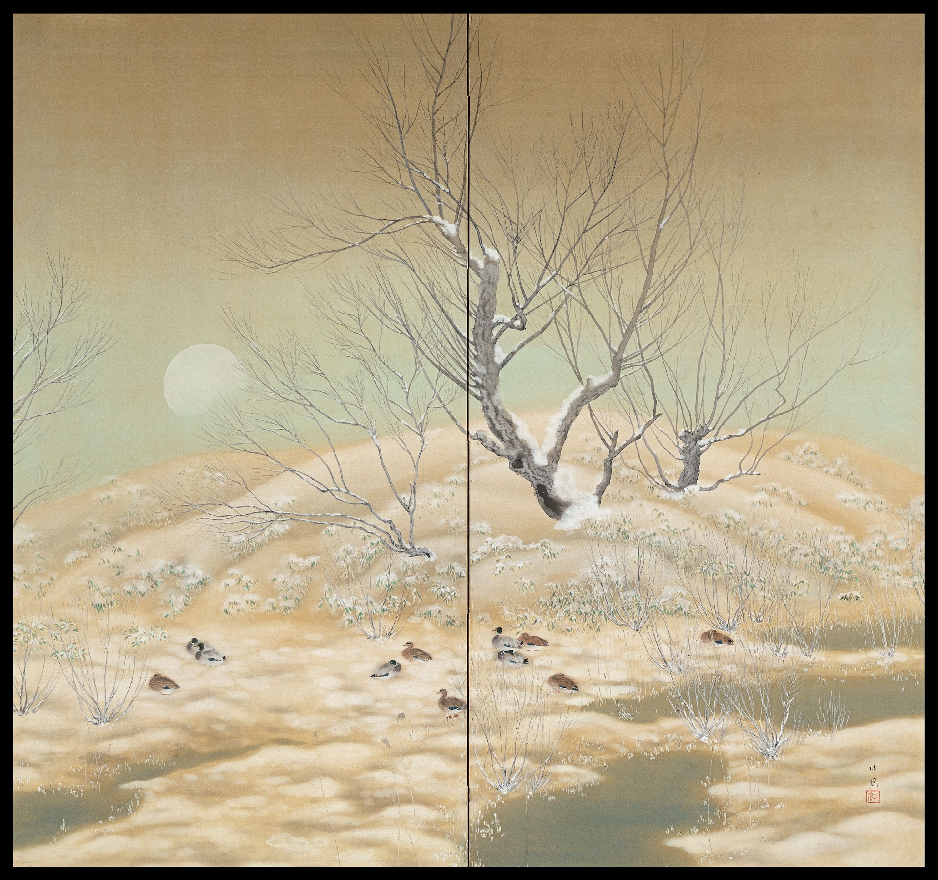 Winter Landscape Screen by Sasaki Rinpu For Sale