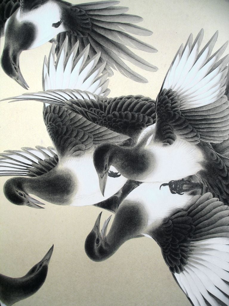 Kodama Kibo Pair of Screen Paintings of Magpies & Snow For Sale 2
