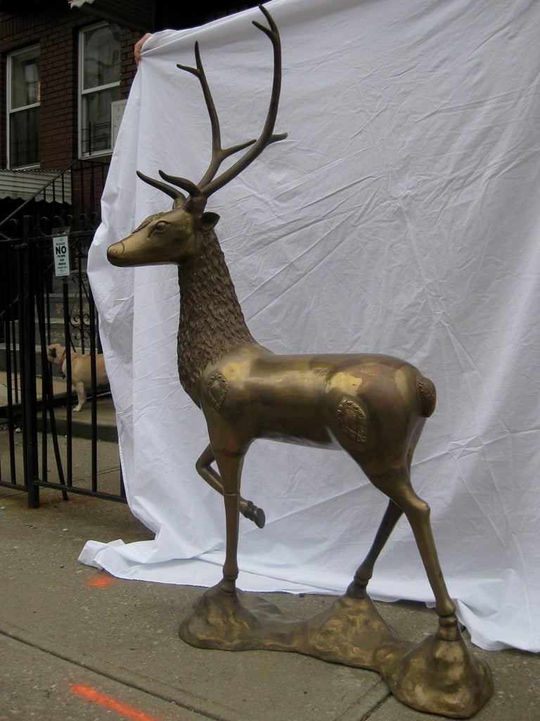 Large Brass Asian Deer Sculpture For Sale at 1stdibs