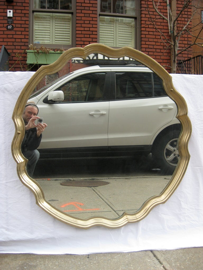 Rococo Mid-20th Century Brass Scallop Mirror
