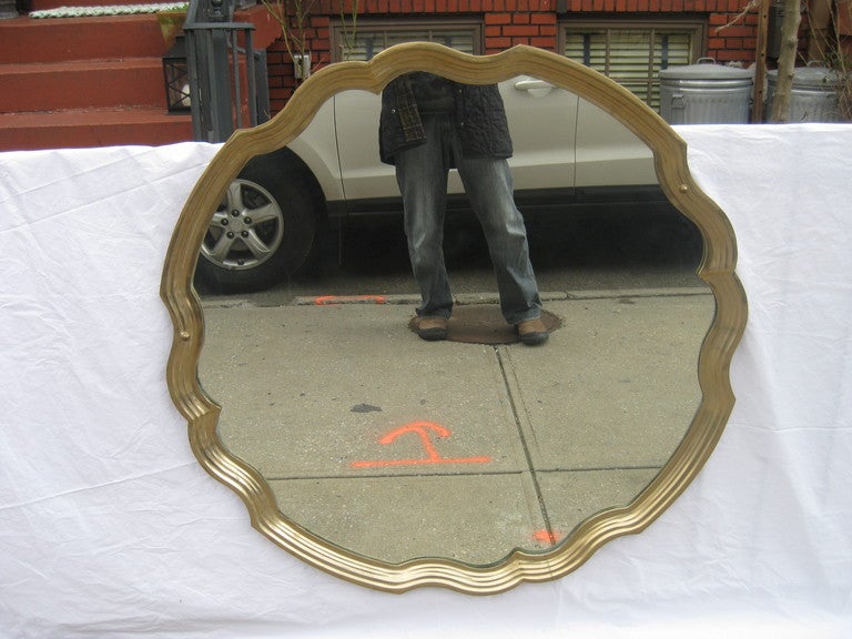 Glass Mid-20th Century Brass Scallop Mirror