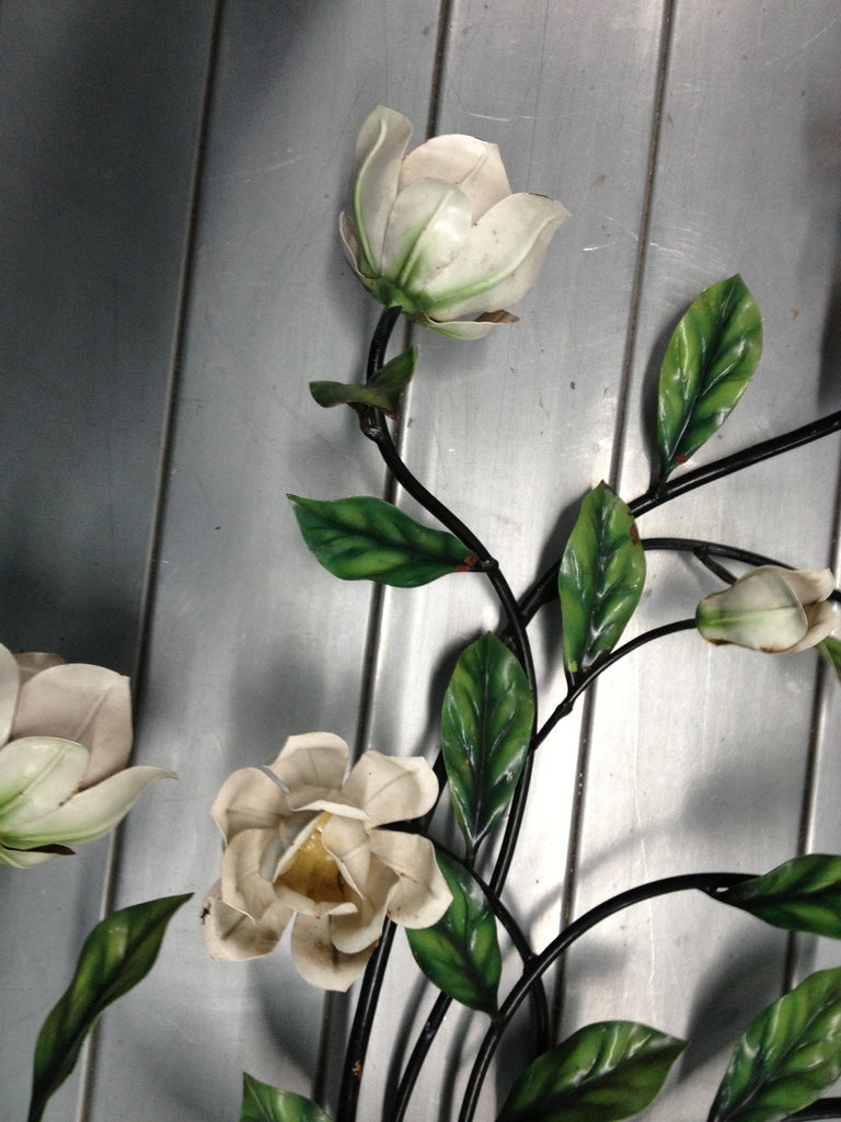 Metal Tole Magnolia Hollywood Regency Wall Light Fixture
