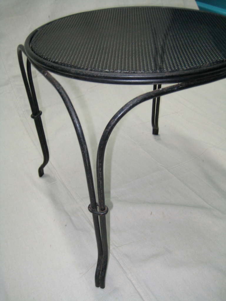 Pair of Round Black Metal Vintage Garden Side Tables with Perforated