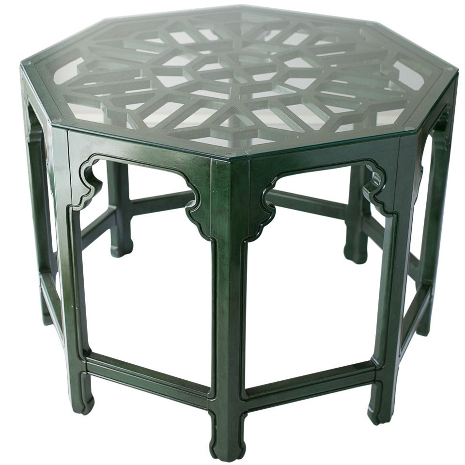 Hollywood Regency Chinoiserie Lacquered Fretwork Octagonal Custom Table