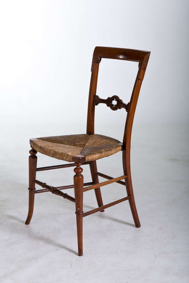English Gothic Dining Chairs with Rush Seats, 1800s For Sale at 1stdibs