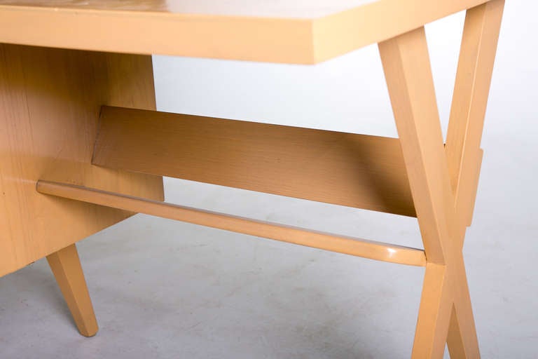 Wood Mid-Century Blonde Desk For Sale