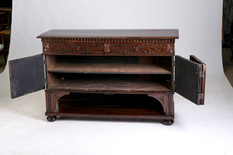 Wood Italian Renaissance Style Carved Walnut Cabinet, 1800s For Sale