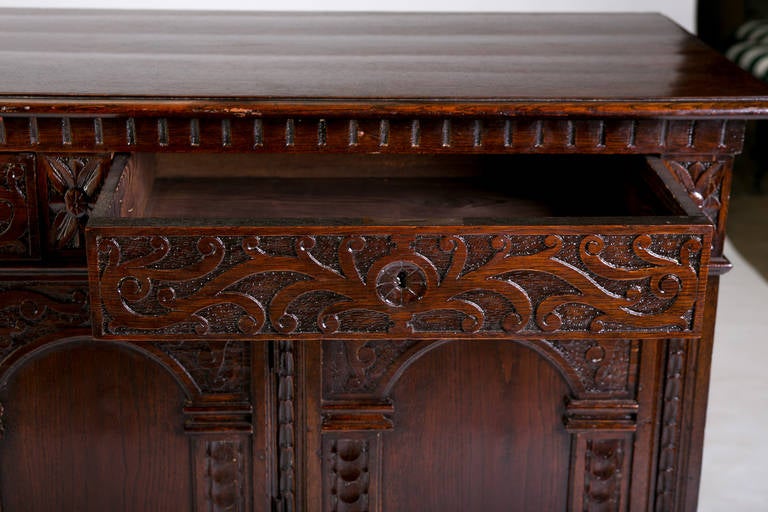 Italian Renaissance Style Carved Walnut Cabinet, 1800s For Sale 4