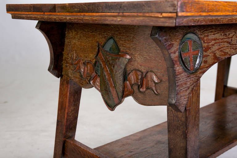 British Arts and Crafts English Oak Hand-Carved Console Table For Sale