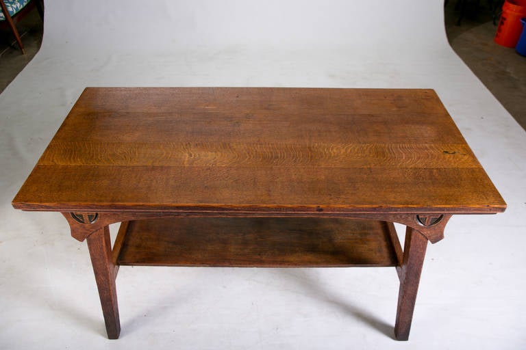 19th Century Arts and Crafts English Oak Hand-Carved Console Table For Sale