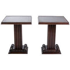 Pair of Grosfeld House Leather Top Column Tables