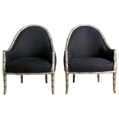 Pair of 1960s Hollywood Regency Faux Bamboo Chairs