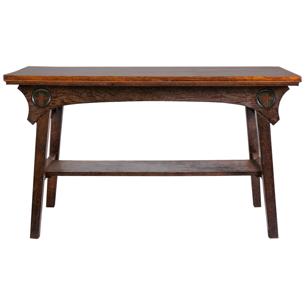 Arts and Crafts English Oak Hand-Carved Console Table For Sale