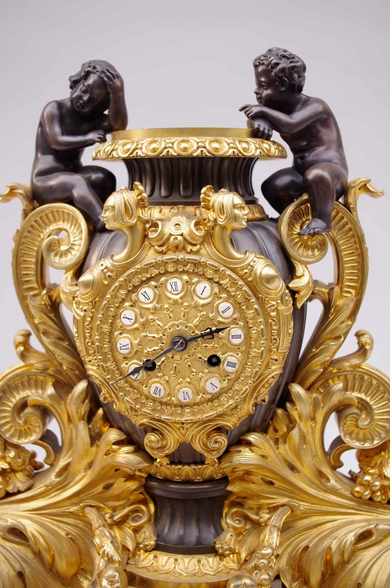 Gilded Bronze Troubadour Style Clock