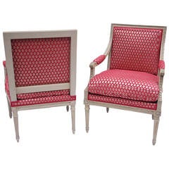 Pair of Louis XVI style grey lacquer armchairs circa 1900 7