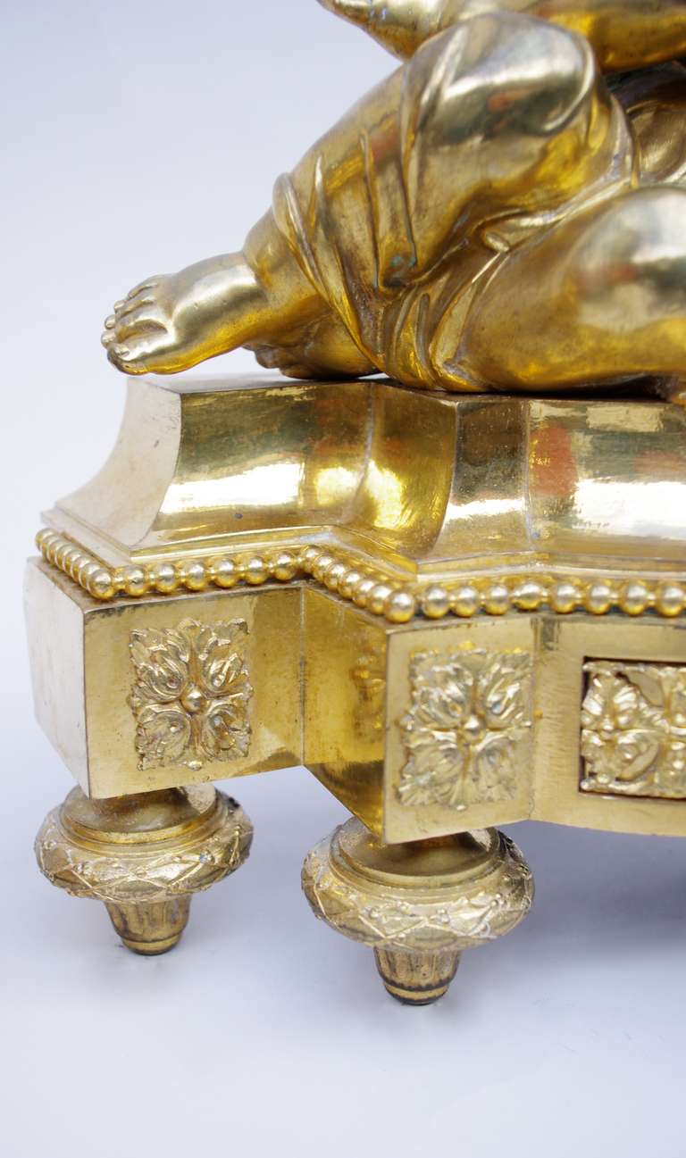 19th Century Pair of Louis XVI Style Firedogs in Gilt Bronze 1