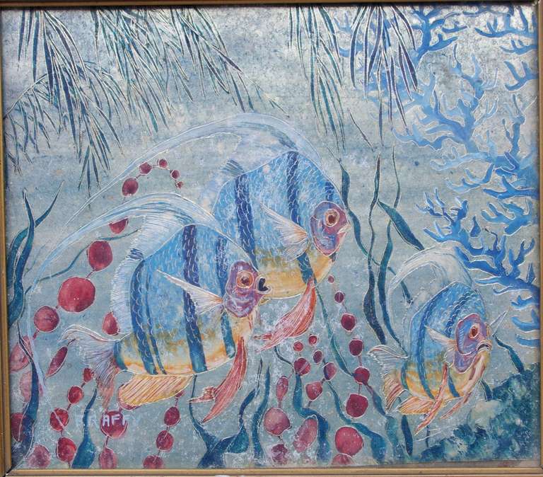 Modern Pierre Raffy, Pair of Oils on Aluminium Figuring Fishes, circa 1950