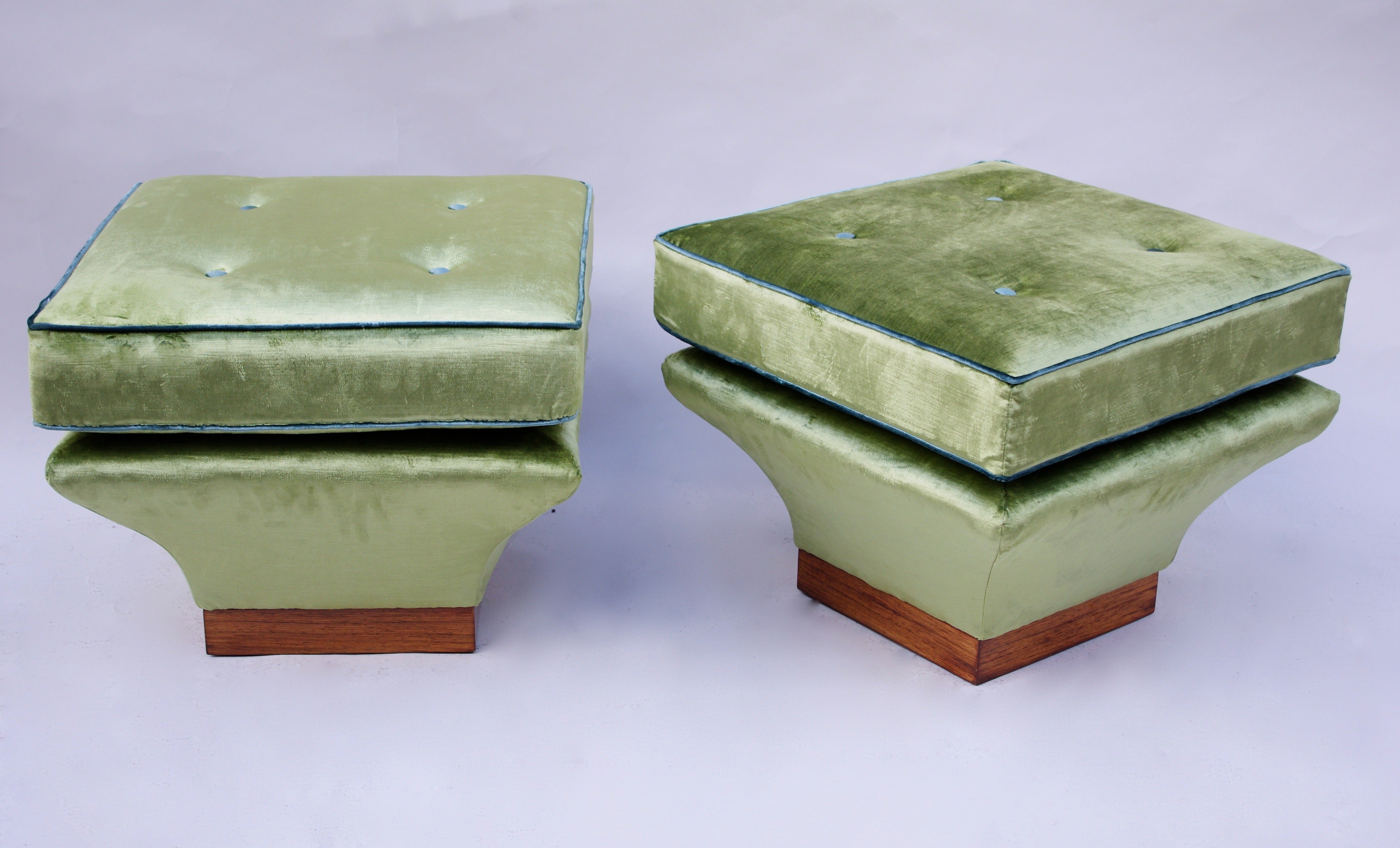 Pair of Large Velvet Stools, 1970