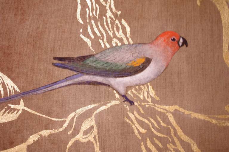 Large Pair of Paintings on Canvas with Birds and Foliage