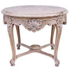 Large Louis XV Style Center Table,  Jansen Model in Beech Wood with Marble Top