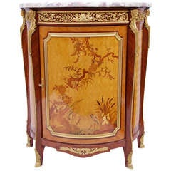 Antique Transition Style Sideboard In Marquetry With Marble Top Circa 1920