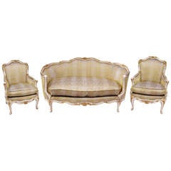 Circa 1930 Period Louis XV Style Salon Set: Pair of Armchairs and a Sofa