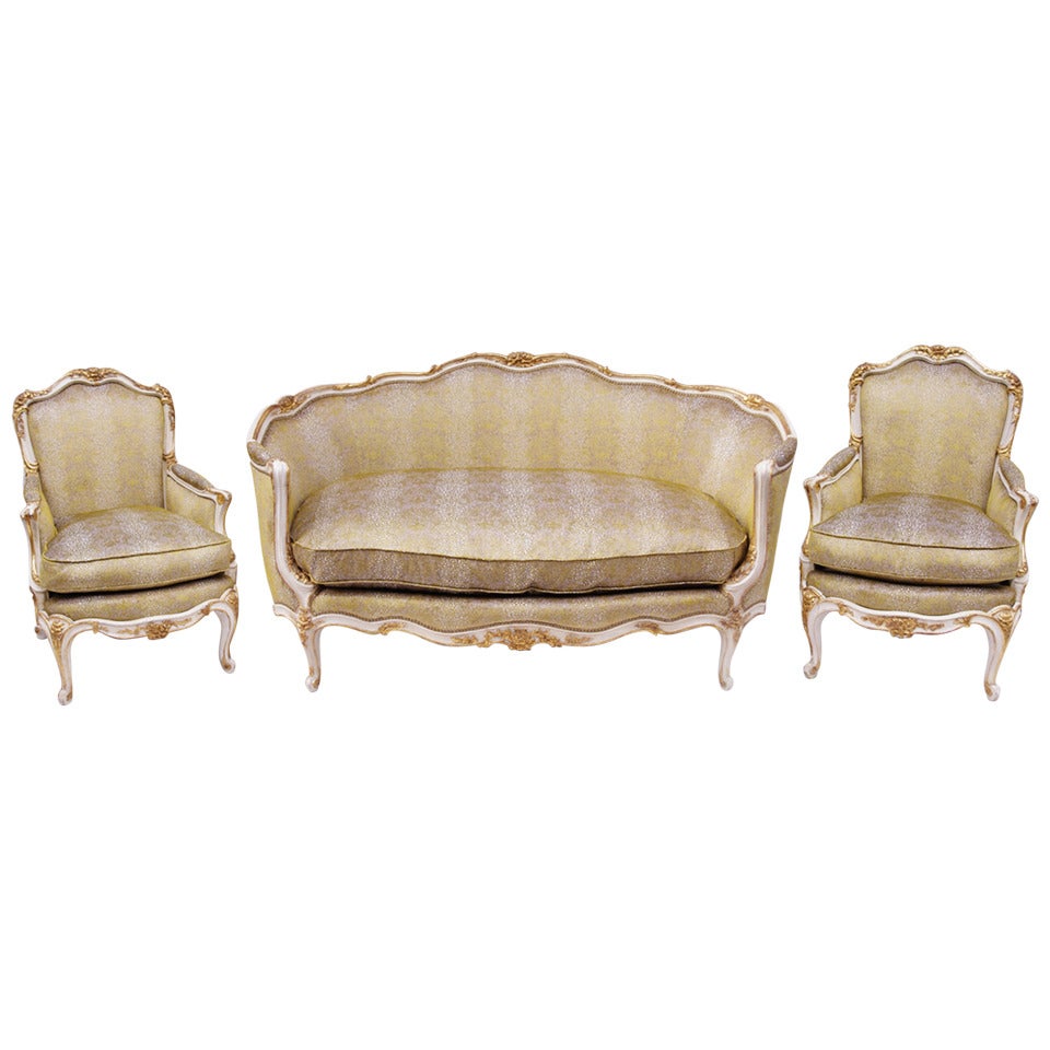 Circa 1930 Period Louis XV Style Salon Set: Pair of Armchairs and a Sofa