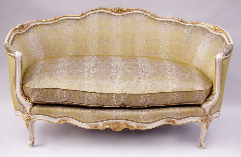 French Circa 1930 Period Louis XV Style Salon Set: Pair of Armchairs and a Sofa