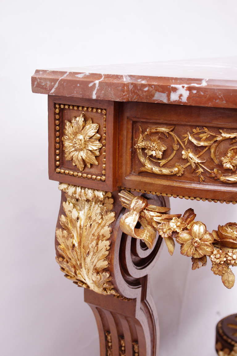 French 19th Century Louis XVI Style Console with Red Languedoc Marble Top