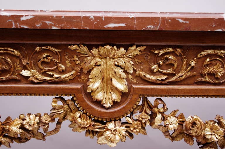 19th Century Louis XVI Style Console with Red Languedoc Marble Top In Excellent Condition In Saint-Ouen, FR