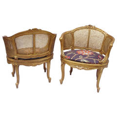 Pair of Louis XV Style Cane and Giltwood Armchairs, circa 1900