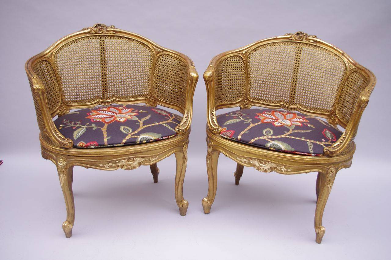 Pair of Louis XV Style Cane and Giltwood Armchairs, circa 1900 1