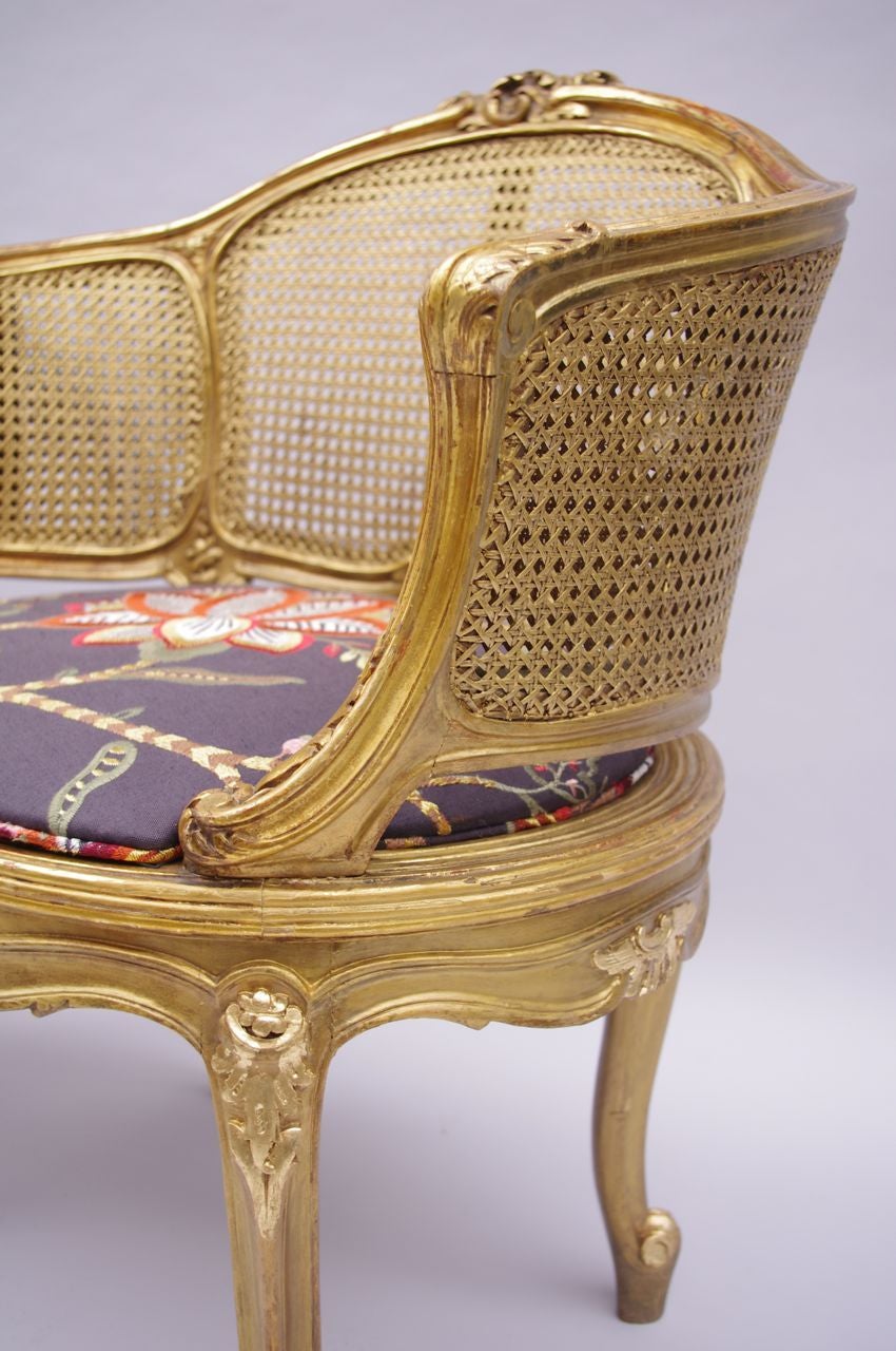 Pair of Louis XV Style Cane and Giltwood Armchairs, circa 1900 2