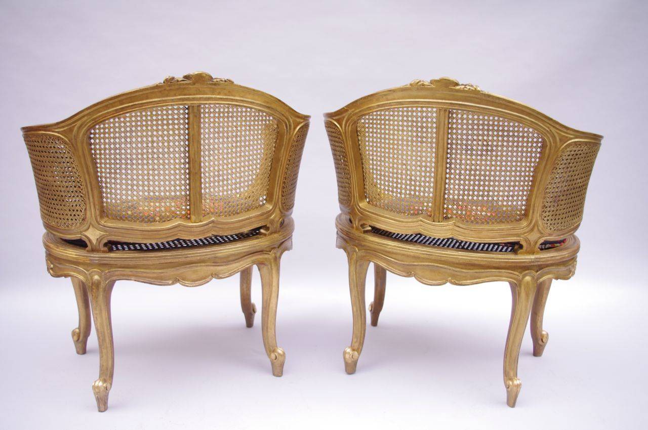 Pair of Louis XV Style Cane and Giltwood Armchairs, circa 1900 3