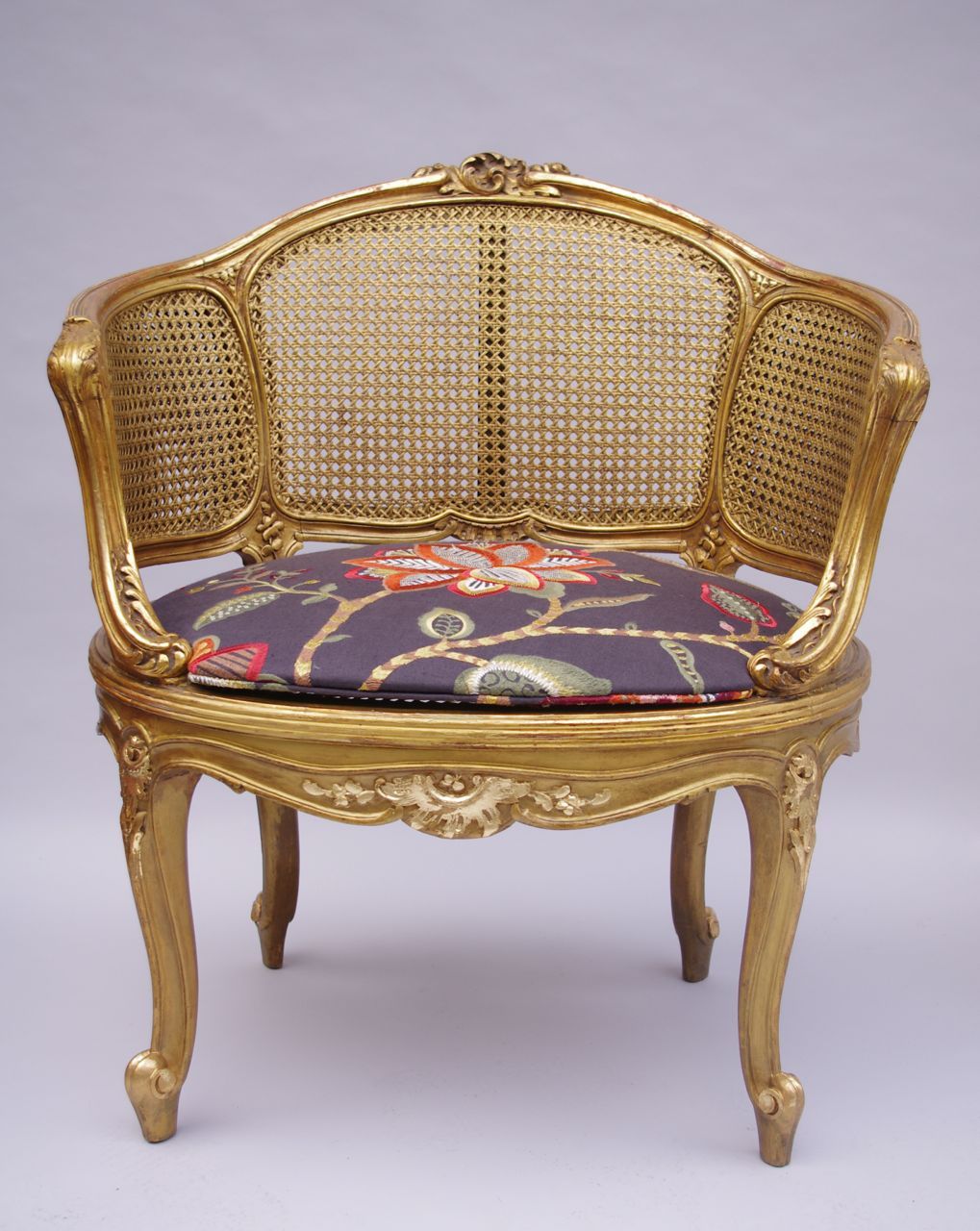 Pair of Louis XV Style Cane and Giltwood Armchairs, circa 1900 4
