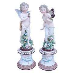 Pair of sculptures in biscuit "Psyche and Cupid" circa 1900 3