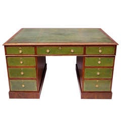 Antique 19th C. Rare Double Side English Desk With Green Leather Top And Lacquered Parts