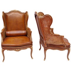 Pair of large canned Louis XV Style Bergeres