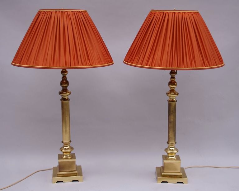 Pair Of Gilded Brass Lamps