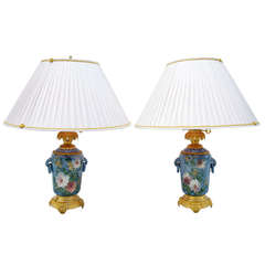 19th C. Pair Of Montigny Faience Lamps