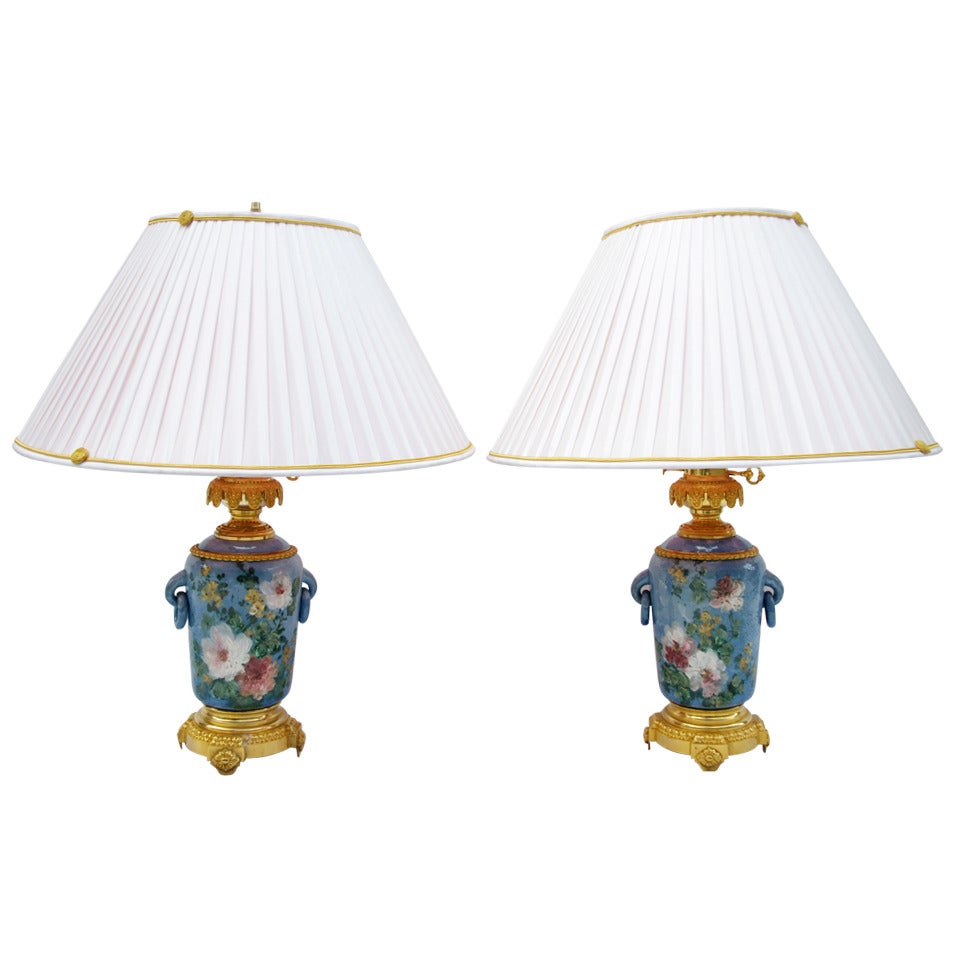 19th C. Pair Of Montigny Faience Lamps