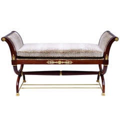 Vintage Elegant Empire Style Bench In Gilded Bronze And Mahogany The Beggining Of 20th Century