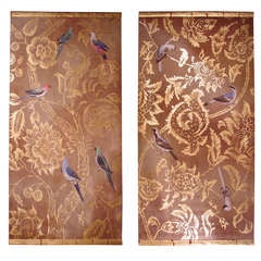 Large Pair of Paintings on Canvas with Birds and Foliage