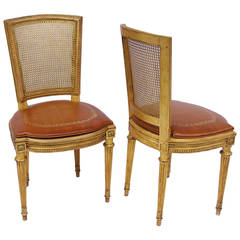 Pair of Louis XVI Style Gilt Carved Cane Armchairs, circa 1880
