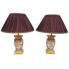 Antique Pair of Fine Satsuma Lamps circa 1880