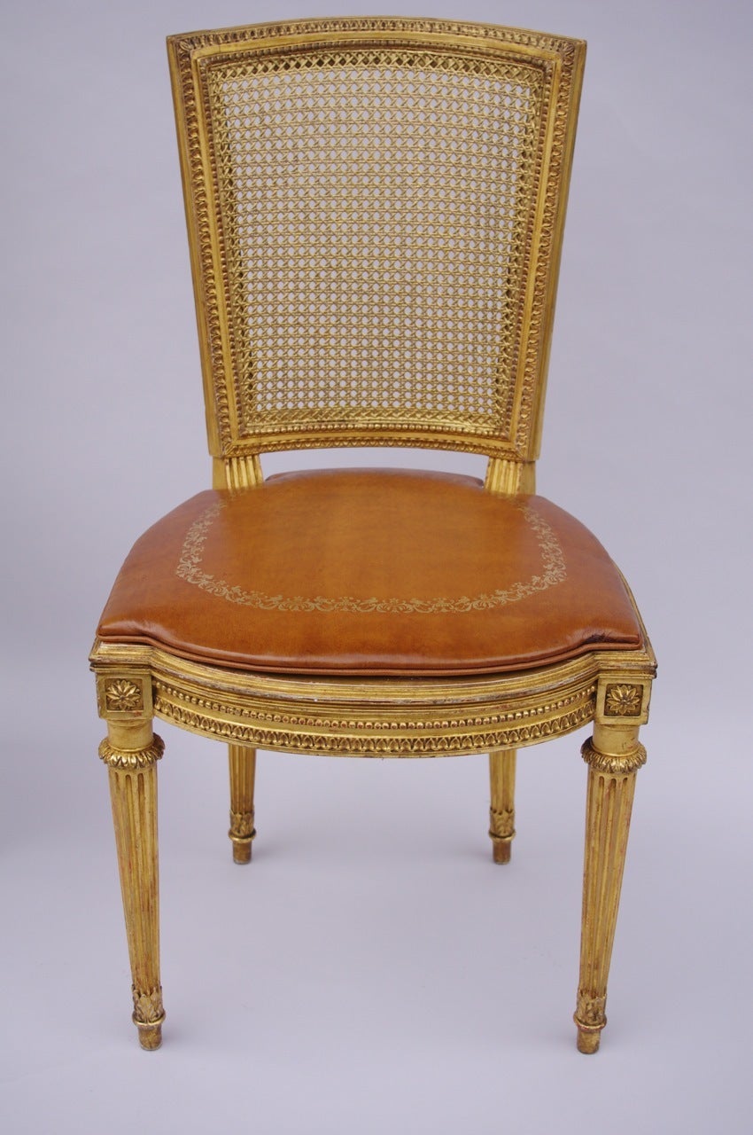 Pair of Louis XVI Style Gilt Carved Cane Armchairs, circa 1880 In Good Condition In Saint-Ouen, FR